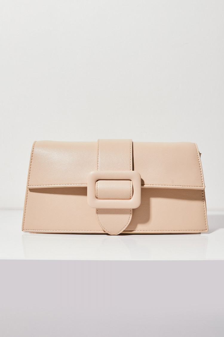 Sac à main beige à boucle ceinture