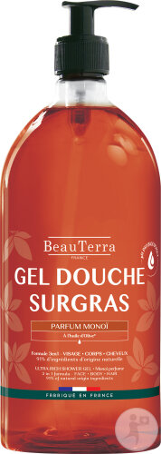 Beauterra Gel Douche Surgras Parfum Monoi Flacon-Pompe 1l