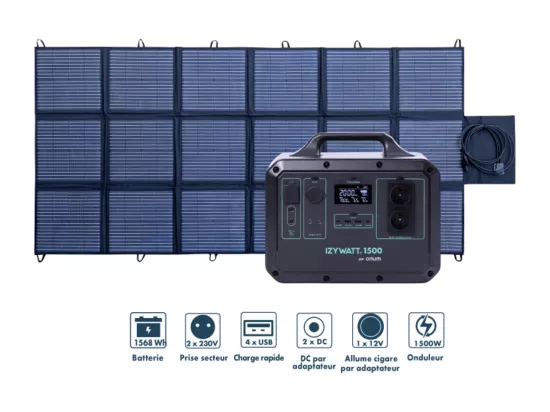 Pack générateur solaire LFP Izywatt 1500 + panneau solaire 400W - Orium