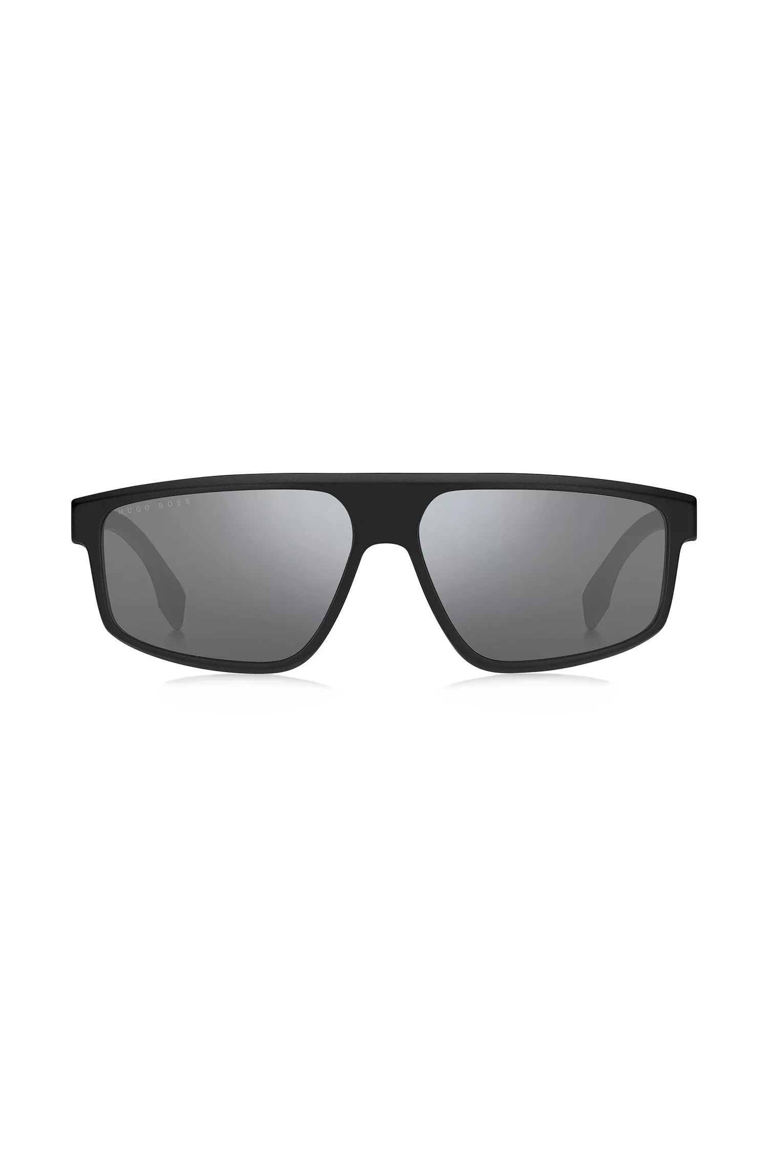Óculos de sol BOSS pretos com logotipo 3D nas hastes.