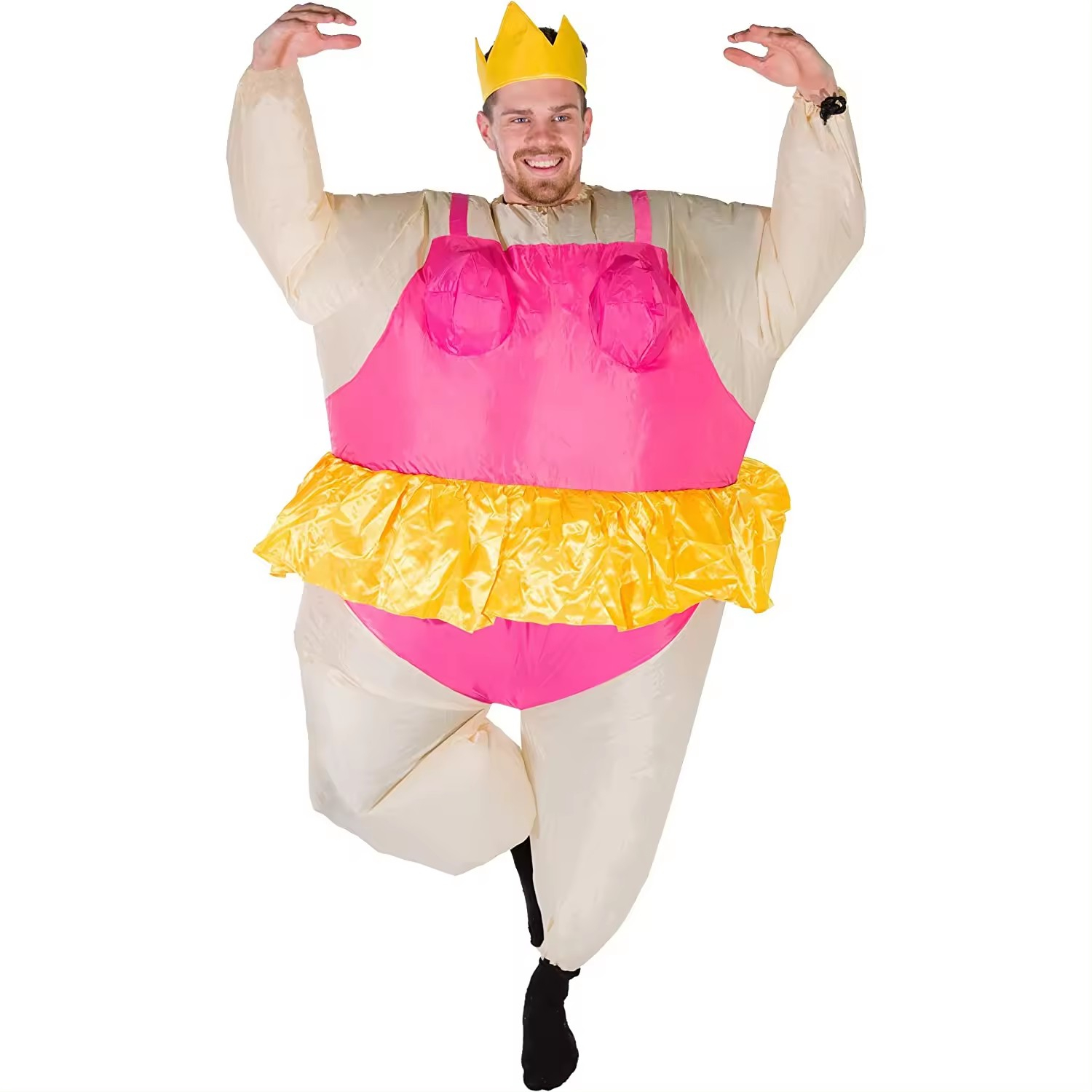 (170-180cm) Fasnachts Erwachsenen Kostüm Aufblasbare Ballerina Verkleidung für Motto Partys / Halloween inkl. Stoff Krone (Batteriebetrieben) - Bunt
