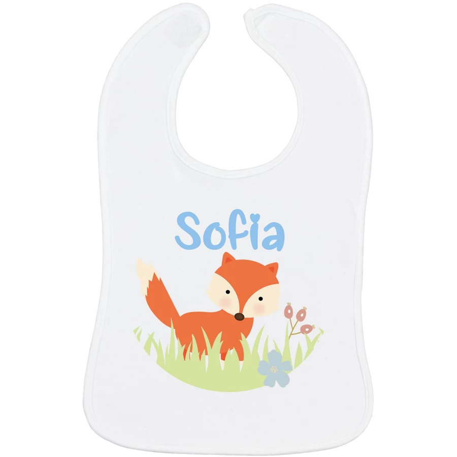 Schnullireich Baby Lätzchen mit Namen Fuchs Woody Weiß