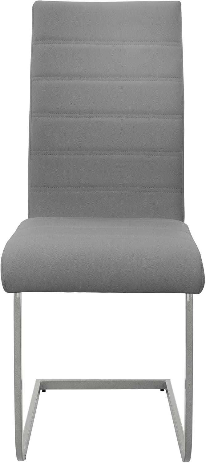 ML-Design Esszimmerstühle 2er Set, Grau, Schwingstuhl, Freischwinger Stuhl mit hoher Rückenlehne, Ergonomische Küchenstühle aus Kunstleder & Metall, Moderner Polsterstuhl für Esstisch & Wohnzimmer