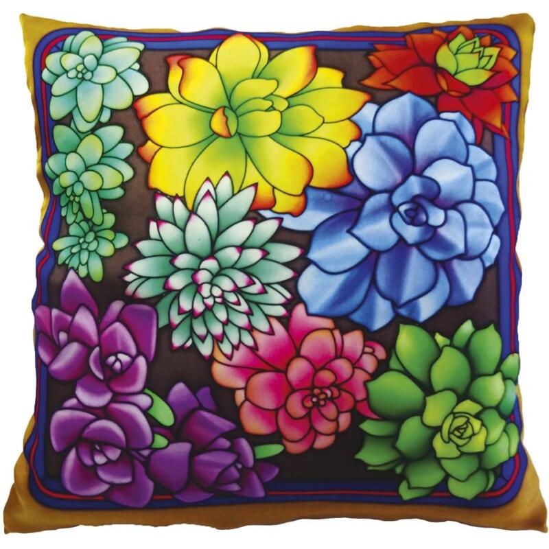 Coussin 100% soie - 40x40cm Succulentes - Blanc