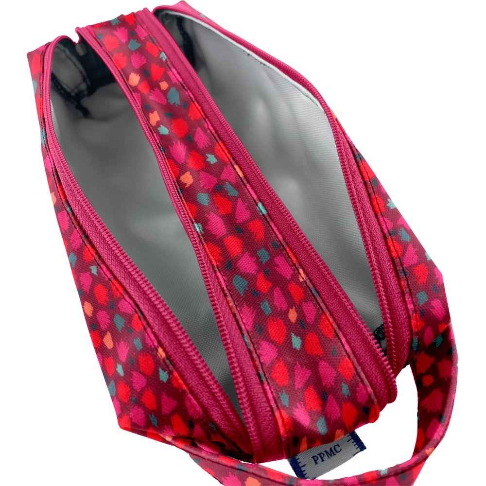 Trousse Double Compartiment Pompons Cerise