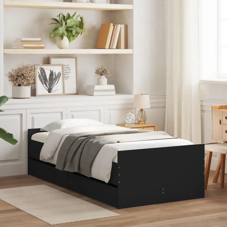 vidaXL - Eenpersoonsbed met lades - Zwart - 90x200 cm