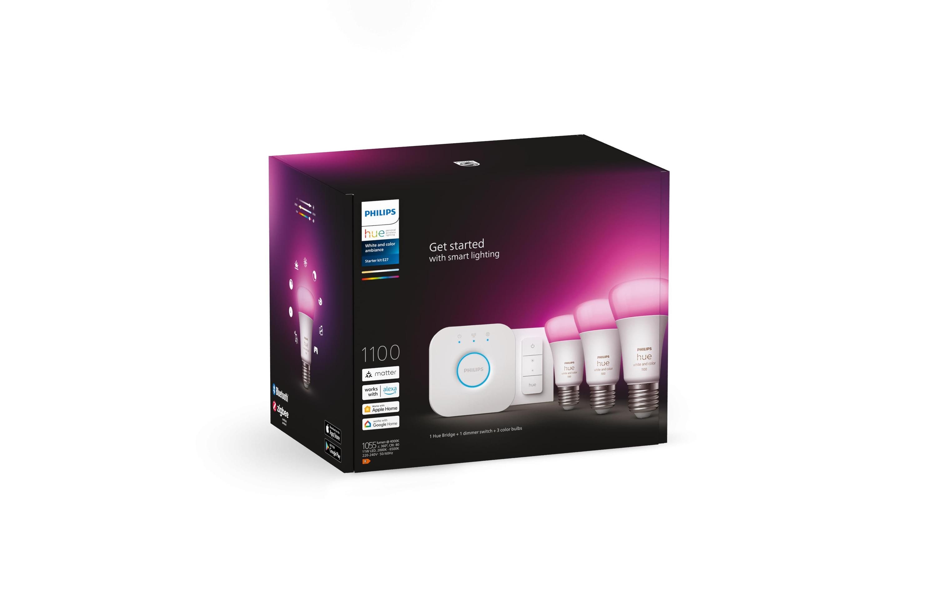 White & Color Ambiance E27 3er Starter Set 1100 lm + Dimmer<br>Starterset