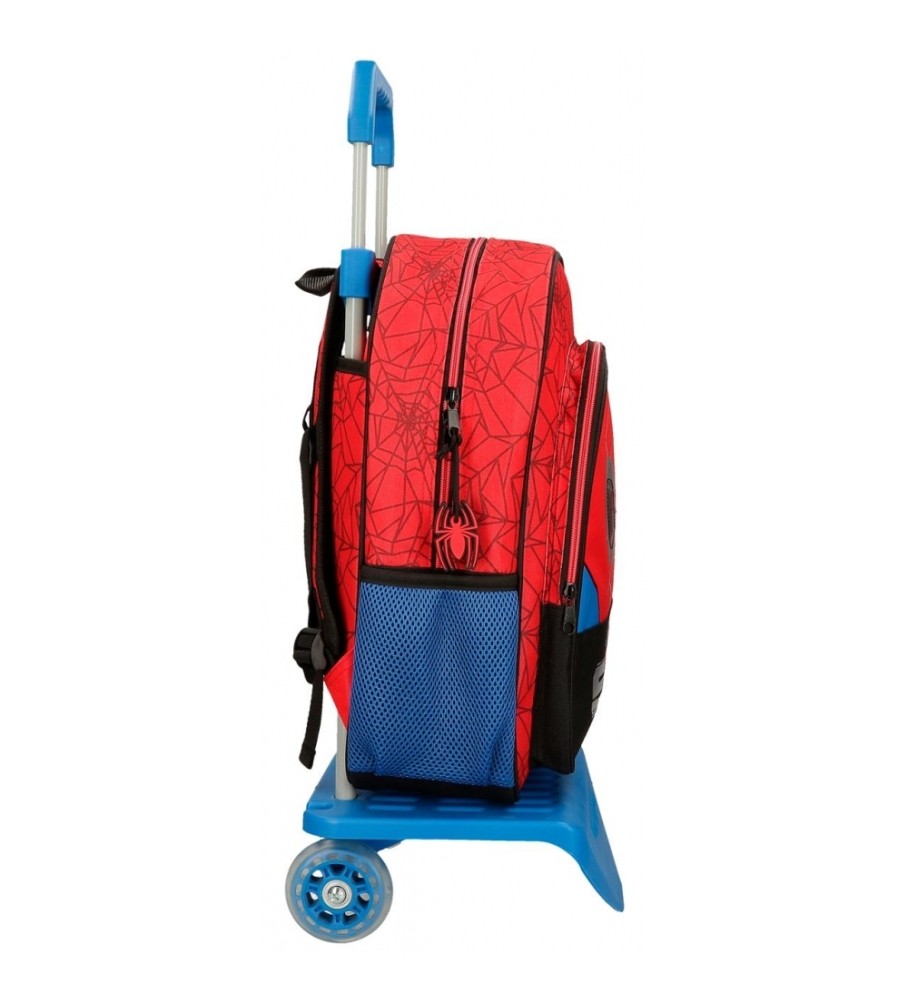Mochila Escolar Protetora do Homem-Aranha da Disney com Rodinhas Vermelhas - 30x38x12 -
