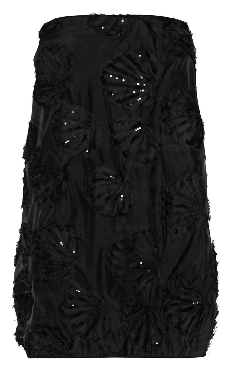 Noir Robe Courte Droite Bandeau À Texture Coquillage