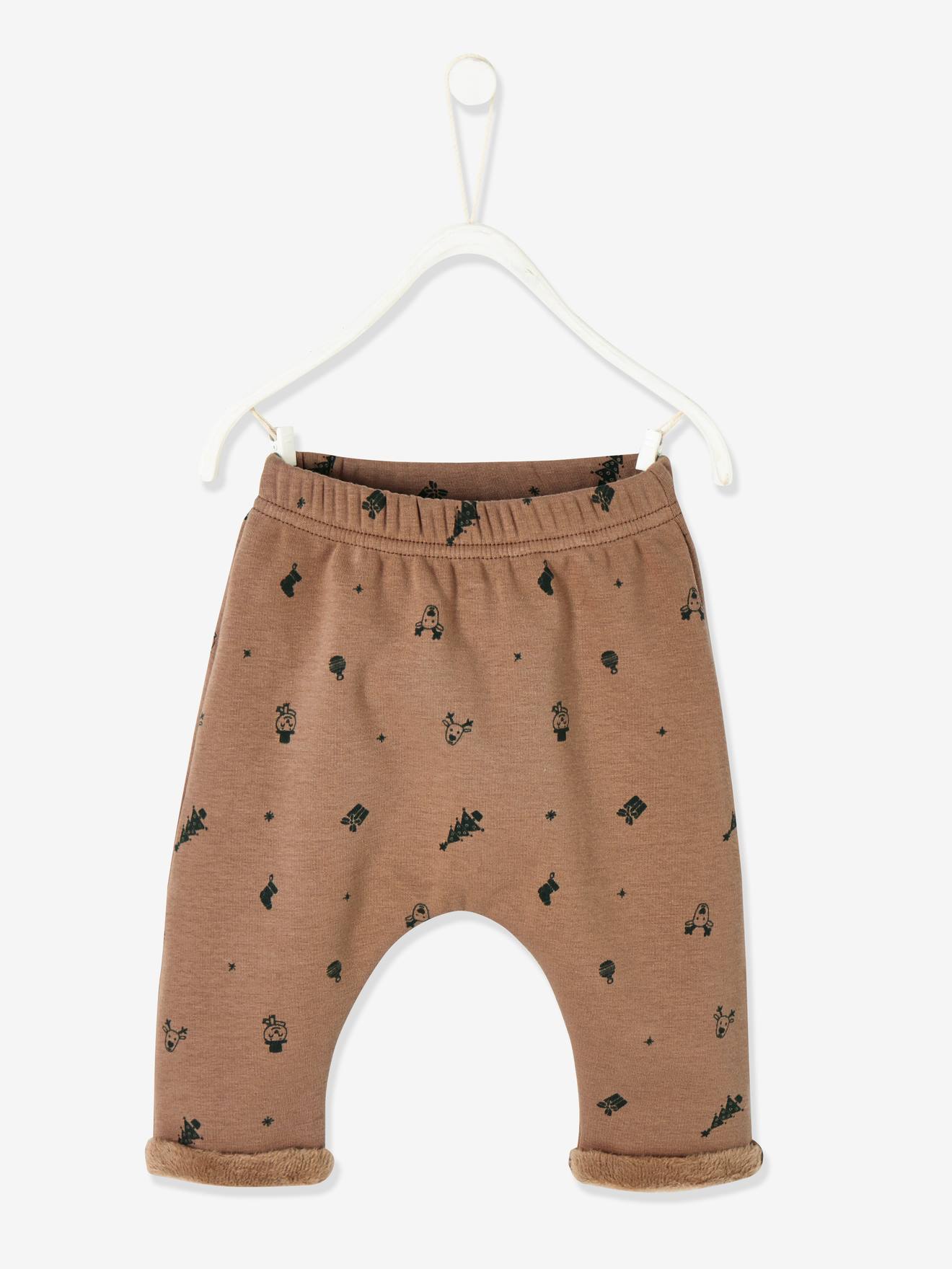 Conjunto de Natal para bebê menino, camiseta + calça + meias, marrom claro liso com estampas.