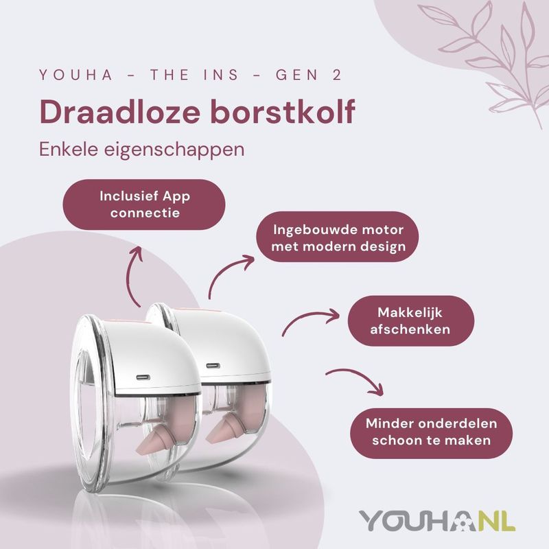 Youha - Dubbele Draadloze Borstkolf Gen 2 - Handsfree - BPA-vrij - Set van 2