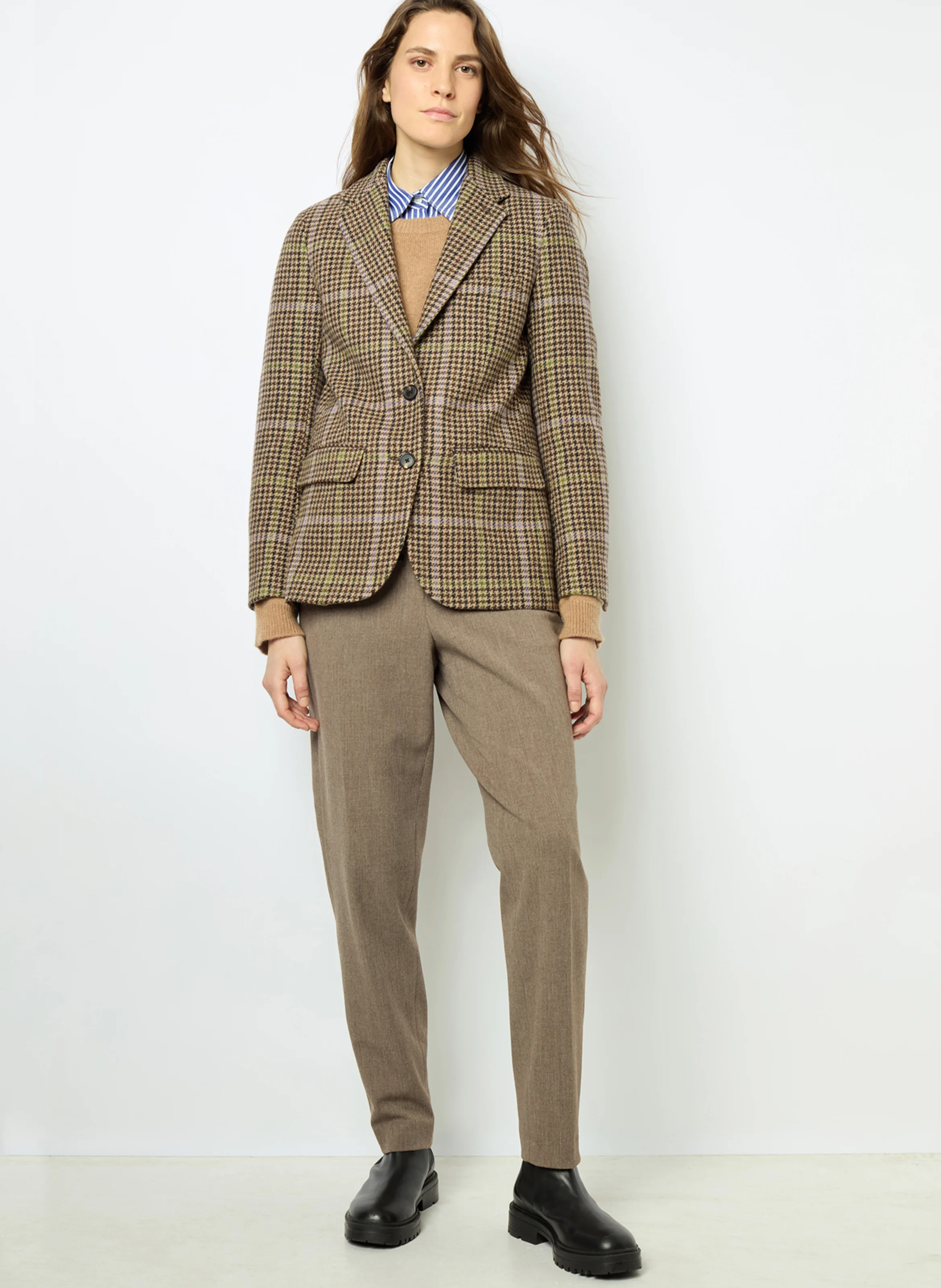 MISTI - Veste de blazer ajustée en laine mélangée | Marron