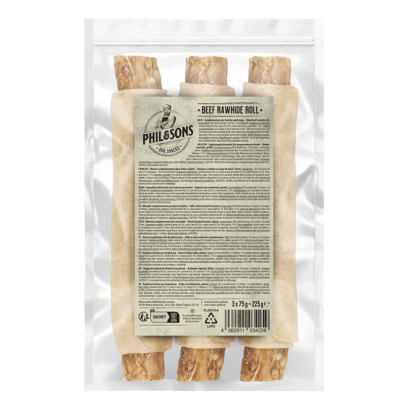 Phil & Sons Rouleaux de peau de bœuf fourrés pour chien