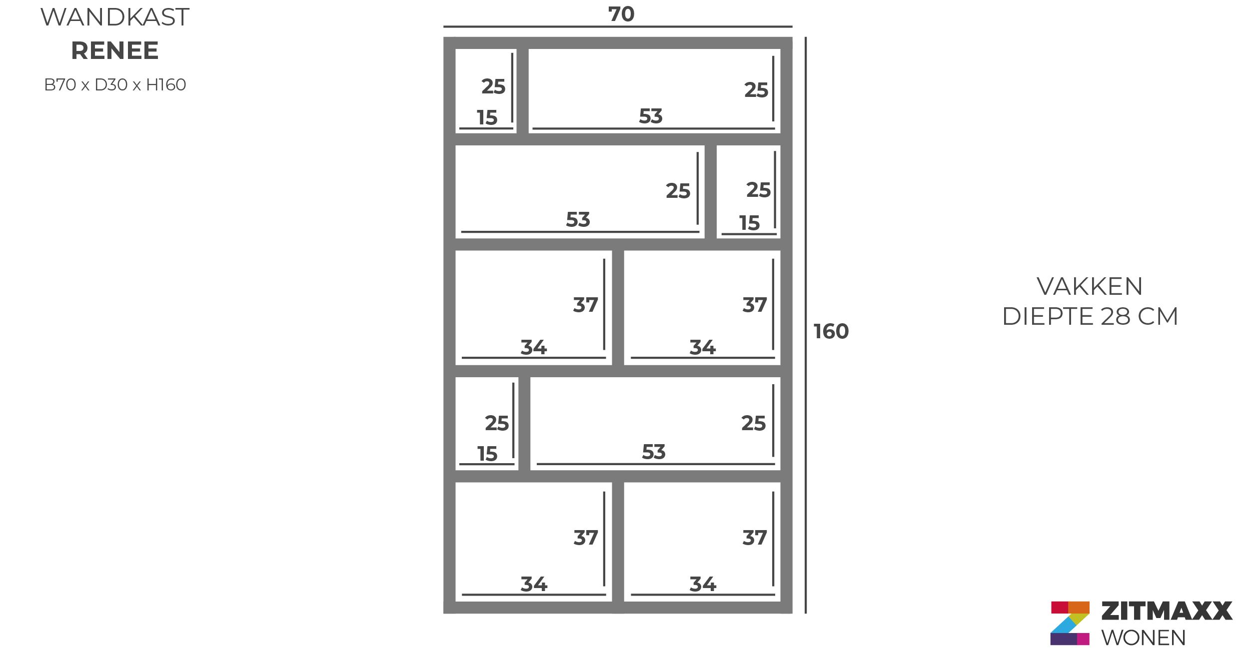 Wandkast 96261 Renee B70 x D30 x H160 cm