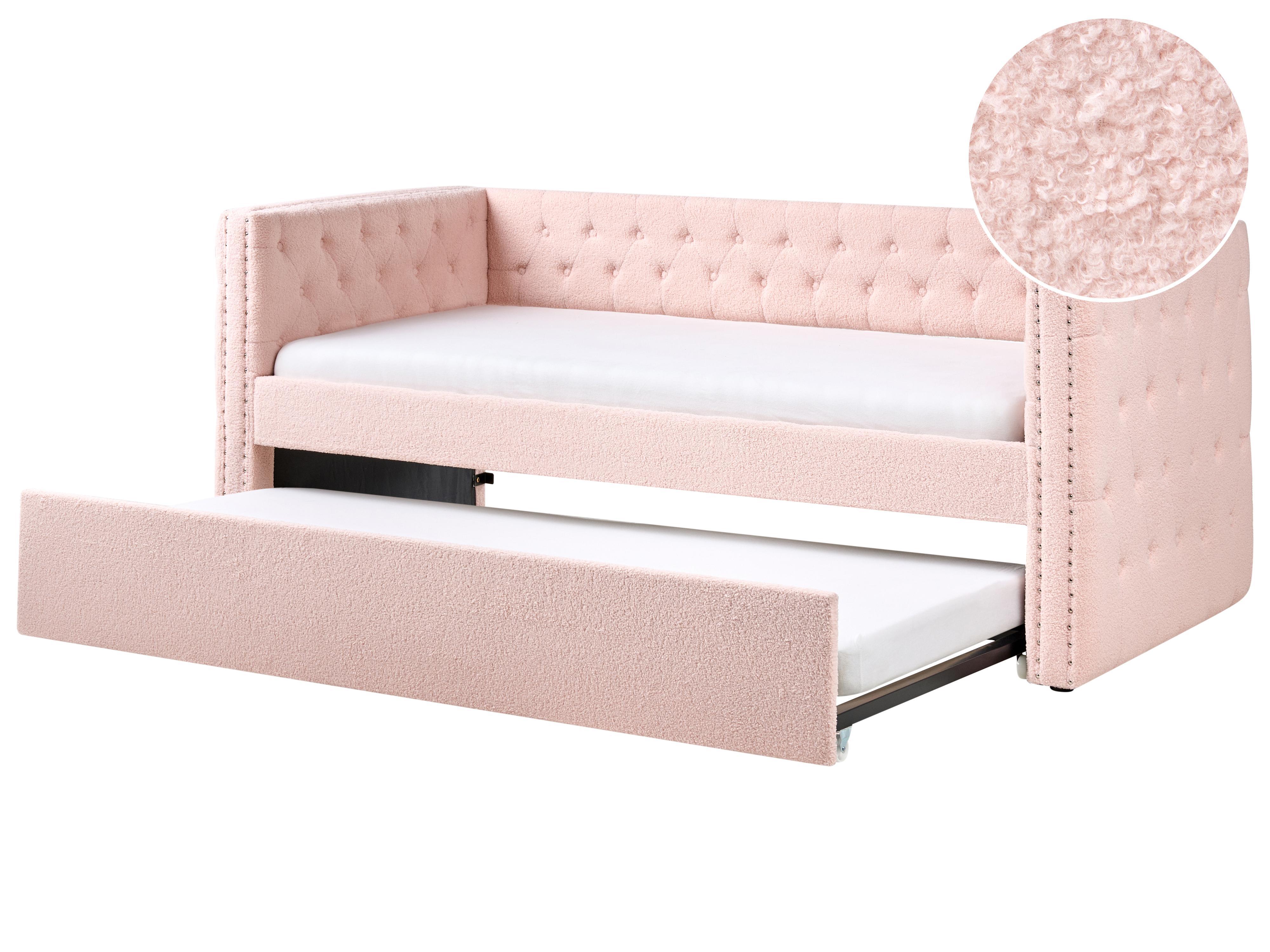 Onderschuifbed Bouclé GASSIN 90 x 200 cm Pastelroze