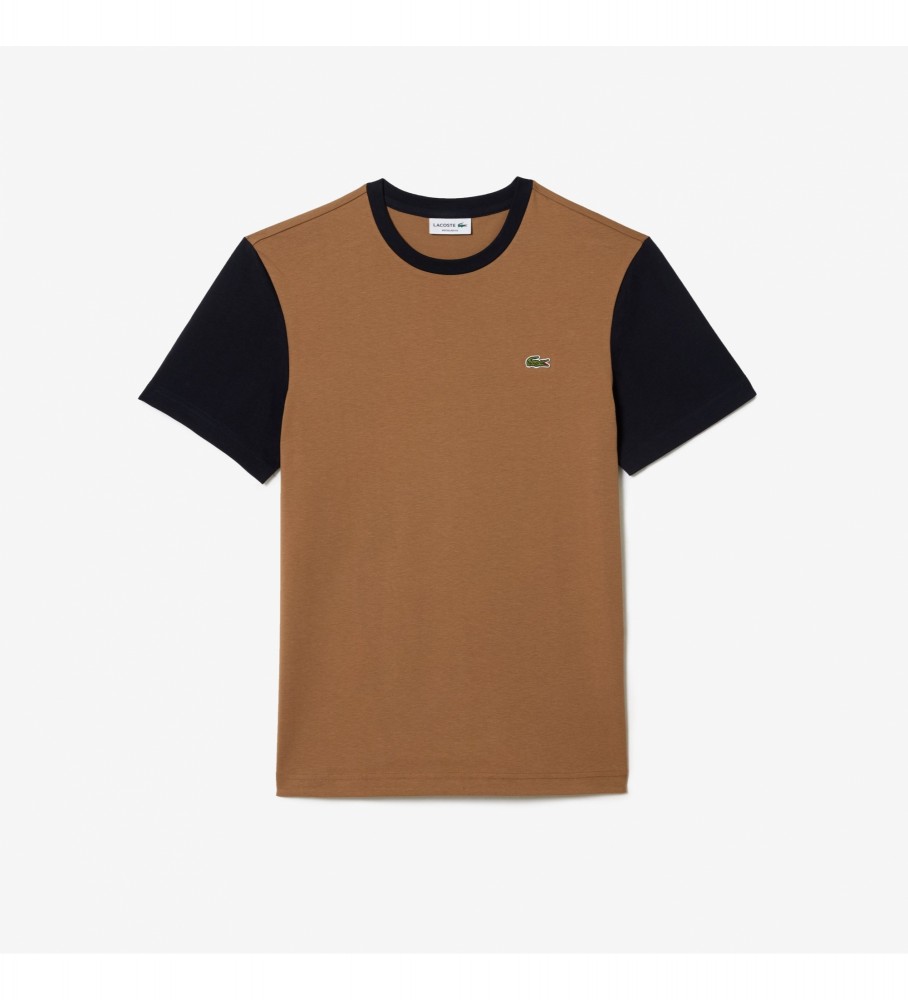Camiseta Lacoste Regular Fit Knit com Design Color Block Marrom
