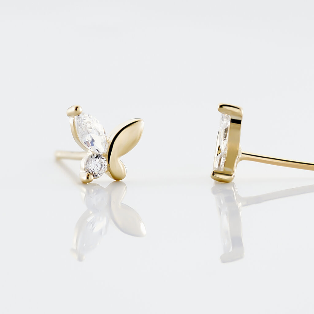 Boucles D'oreilles Puces Evaelle Papillon Or Jaune Oxyde De Zirconium