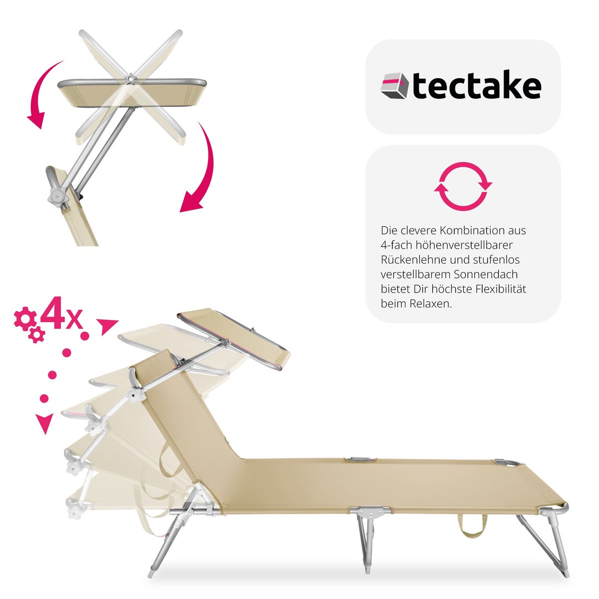 Set van 2 tuinligstoelen tectake opvouwbaar 190 x 68 x 28 cm