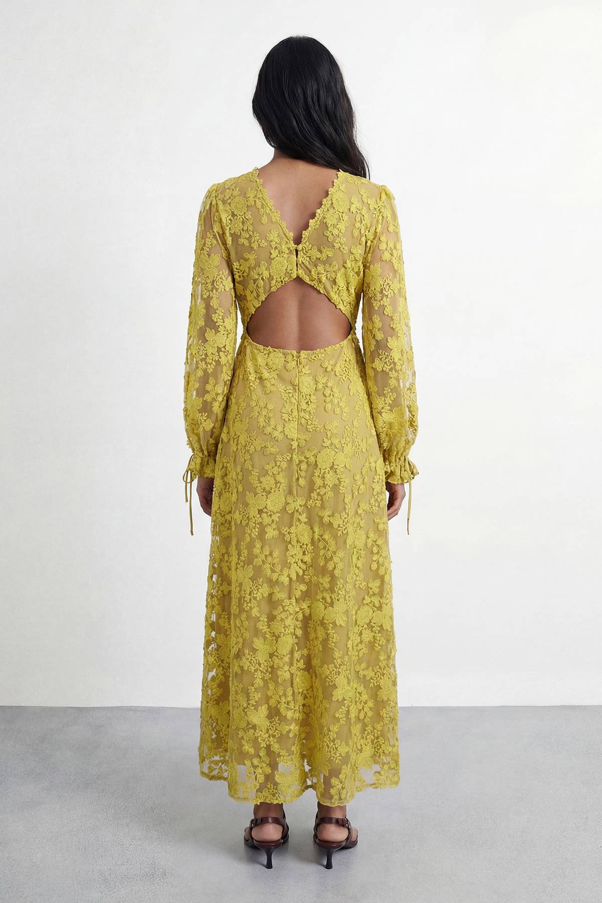 Warehouse Robe Longue En Organza Brodé Avec Détail Dos Ouvert