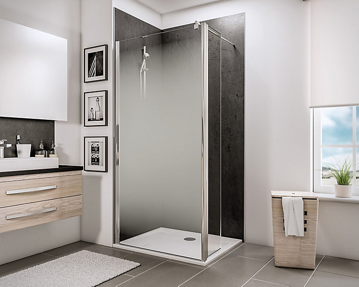 Paroi de douche fixe à l'italienne + déflecteur, 90 x 190 cm, Schulte NewStyle, Walk In, verre transparent anticalcaire, Brouillard