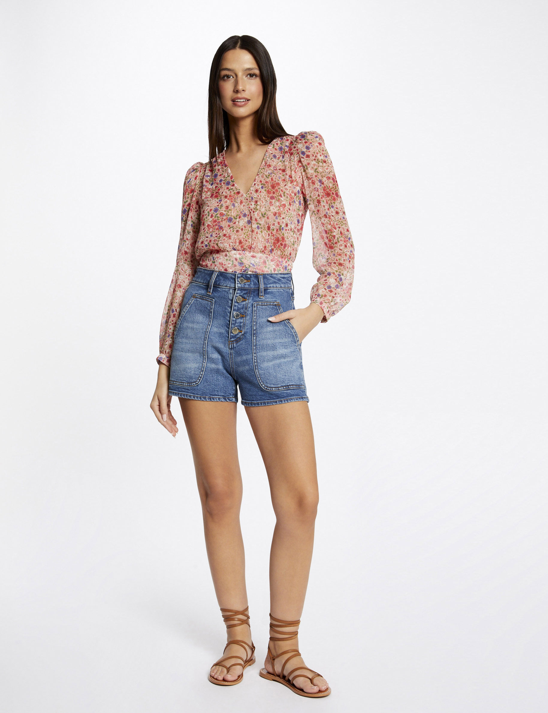 Blouse manches longues imprimé floral multico femme - multico