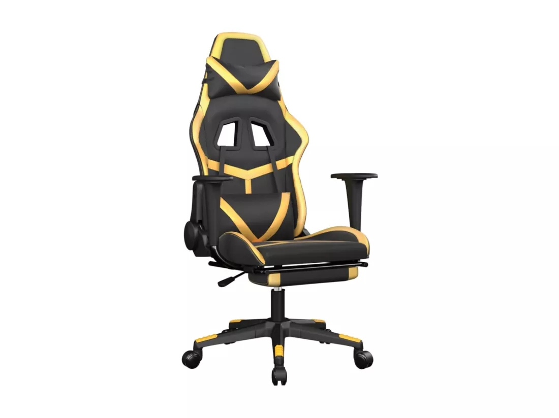 Chaise de jeu de massage avec repose-pied Noir&Doré Similicuir