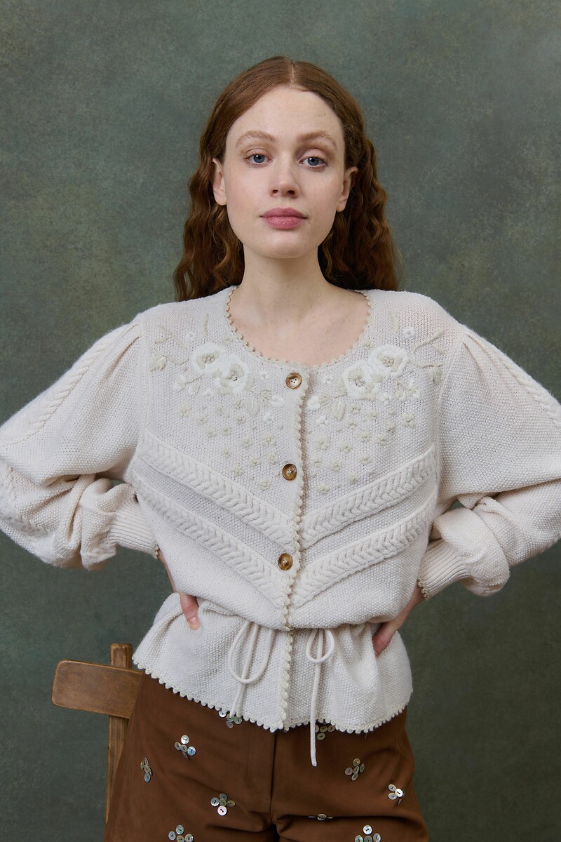 LOUISE MISHA<br>Cardigã com bordado e cordão, SANDYA