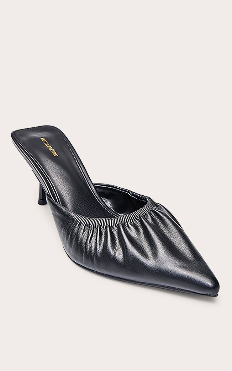 Noir Mule À Talon Bas Froncée En Synthétique