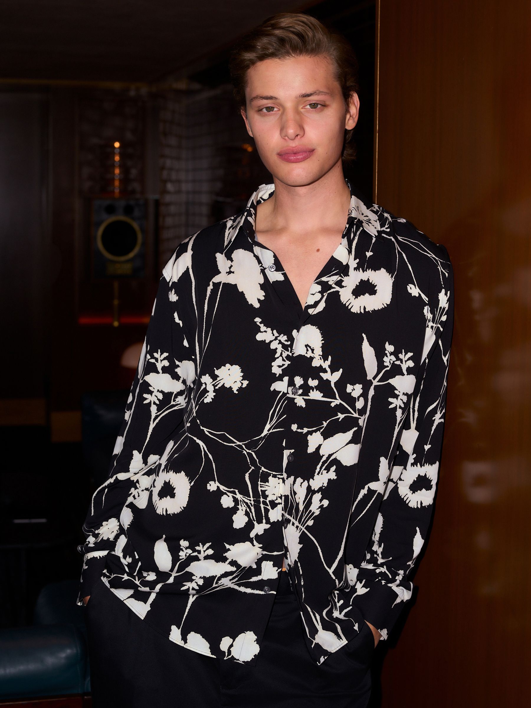Black Mono Floral - Overhemd met print en lange mouwen