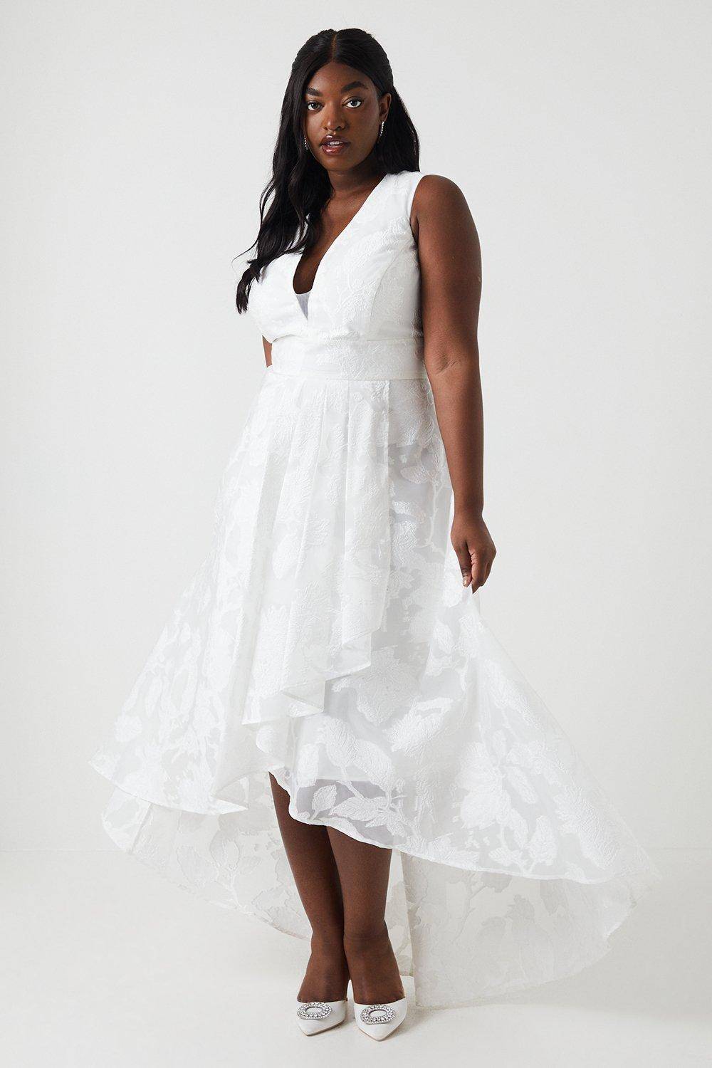 Coast Robe de Mariée Maxi Grande Taille à Décolleté Plongeant en Organza Jacquard Cascade