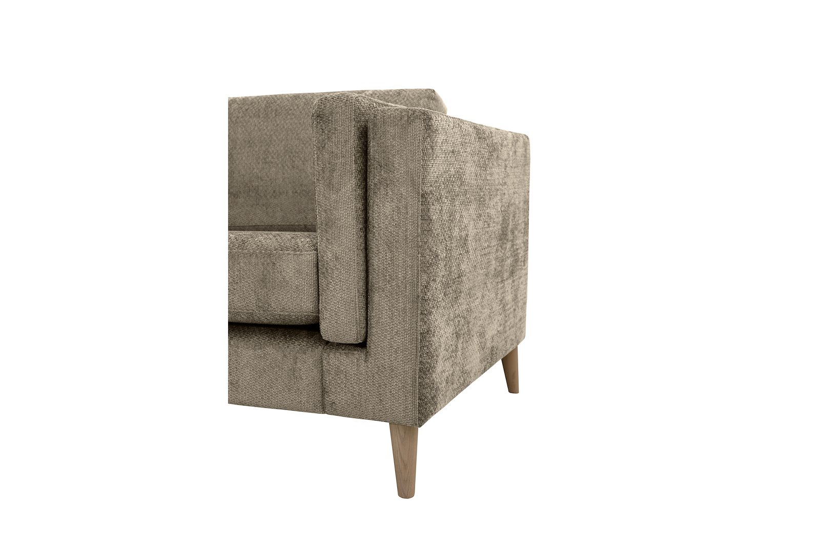 Edda hjørnesofa 3 seter med åpen ende venstre. Tekstil Movie 13/1 Light Khaki, ben 8, armlen G.