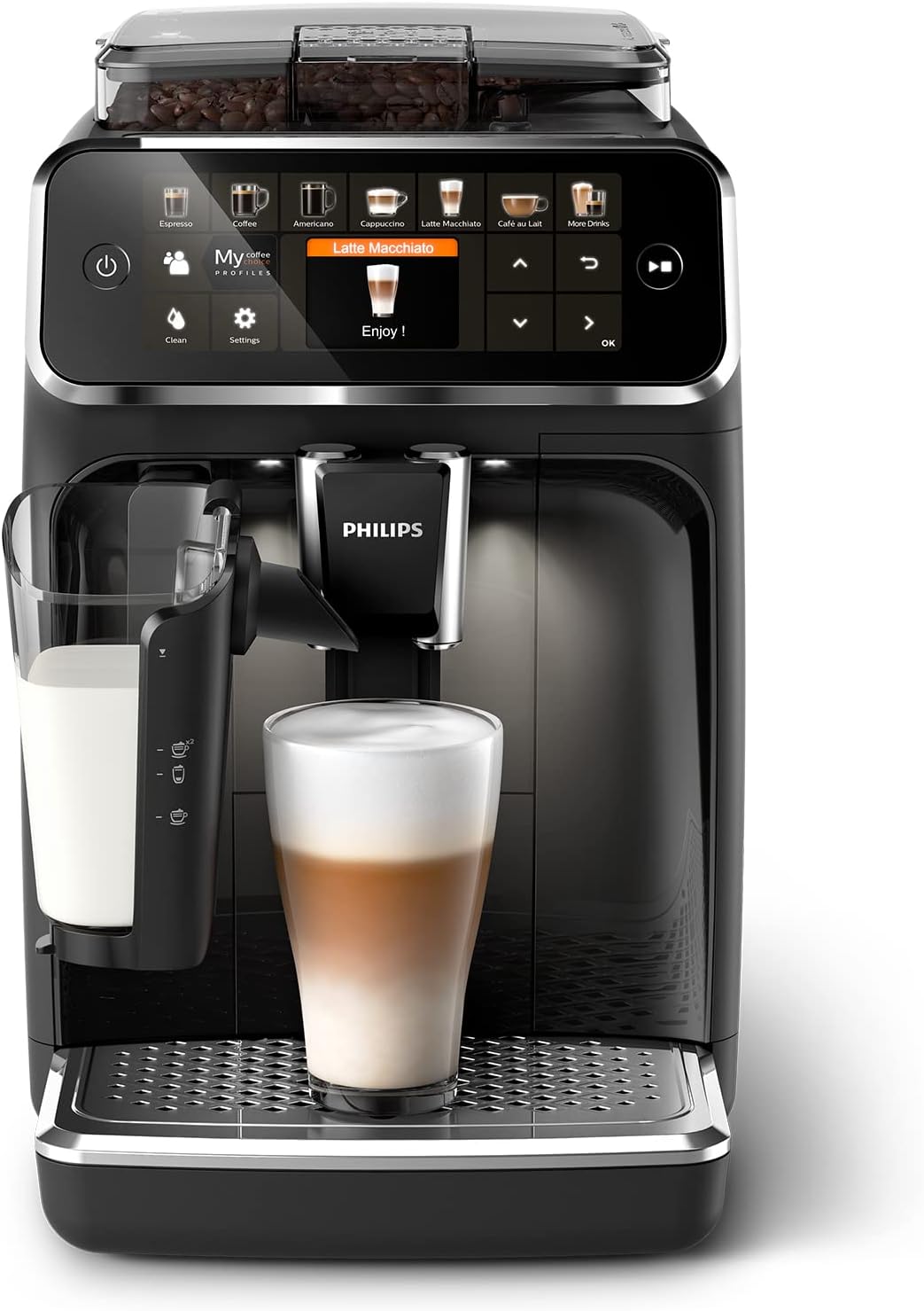 Philips Série 5400 Machine Expresso - Café à Grain - LatteGo Mousseur à Lait, 12 Spécialités de Café, Affichage Intuitif, 4 Profils Utilisateur, Chrome (EP5447/90)
