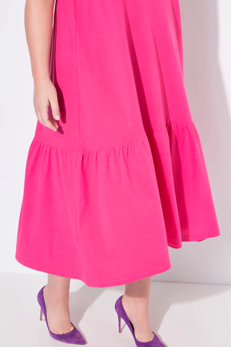 Midikleid, A-Linie, Cupromix-Jersey, Saumvolant, hibiskuspink