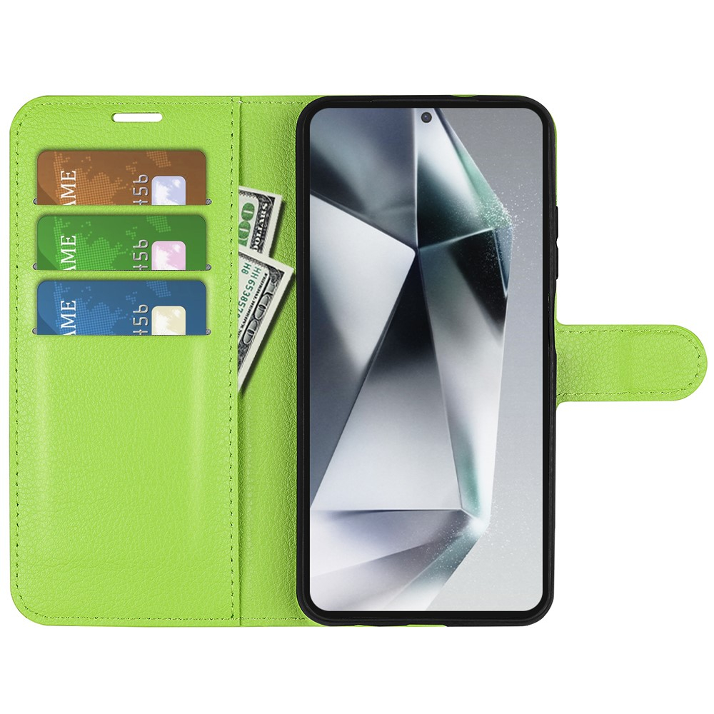 Samsung Galaxy S25 Ultra Leder Tasche Flip Cover Litchi Look - Grün
