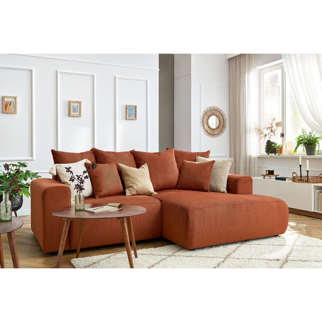 Bobochic Canapé d'angle fixe droit Enjoy orange - 237x147x95 cm