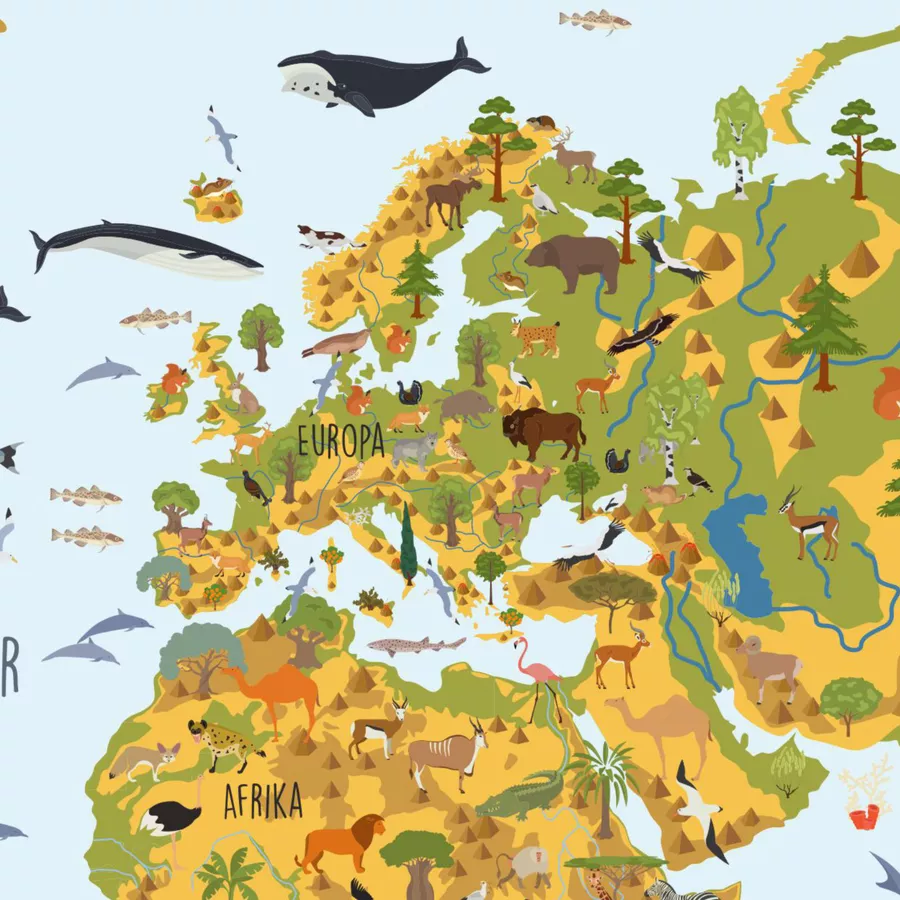 Nikima Poster Kinder Weltkarte Tiere geografisch - in 3 Größen bunt