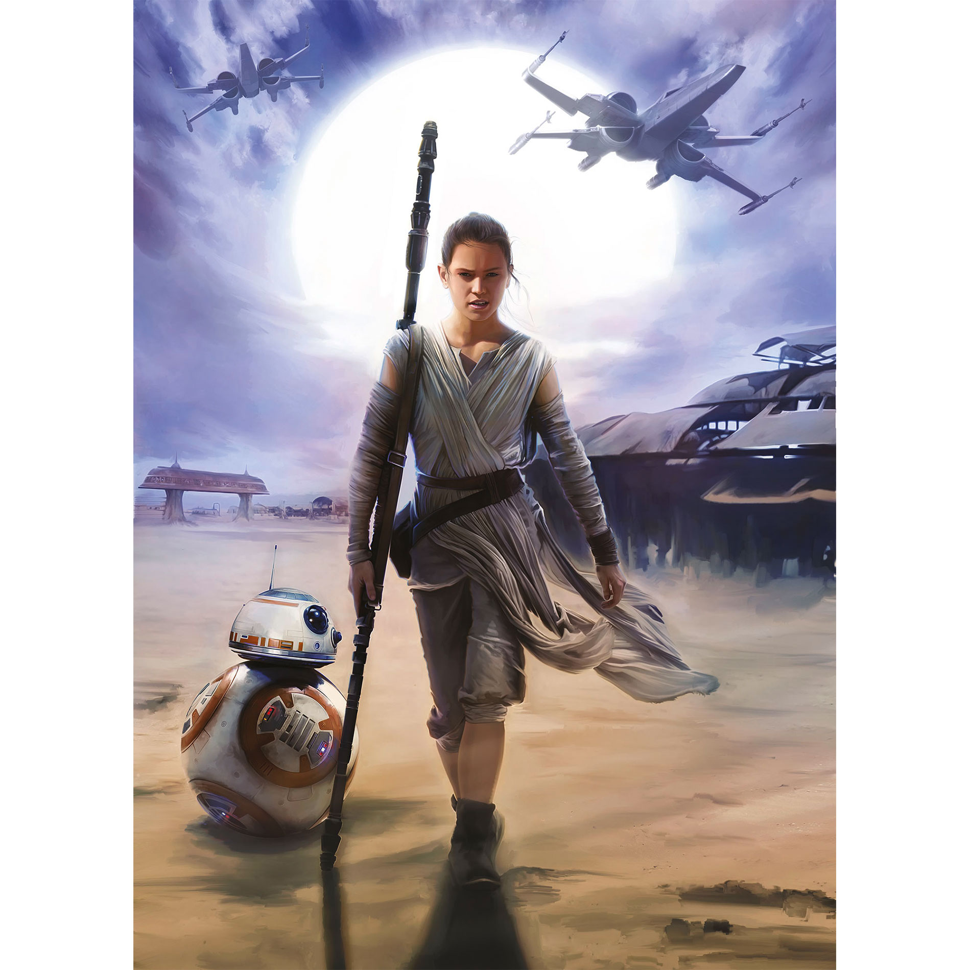 Papier-Fototapete STAR WARS REY - blau-beige - 184x254 cm