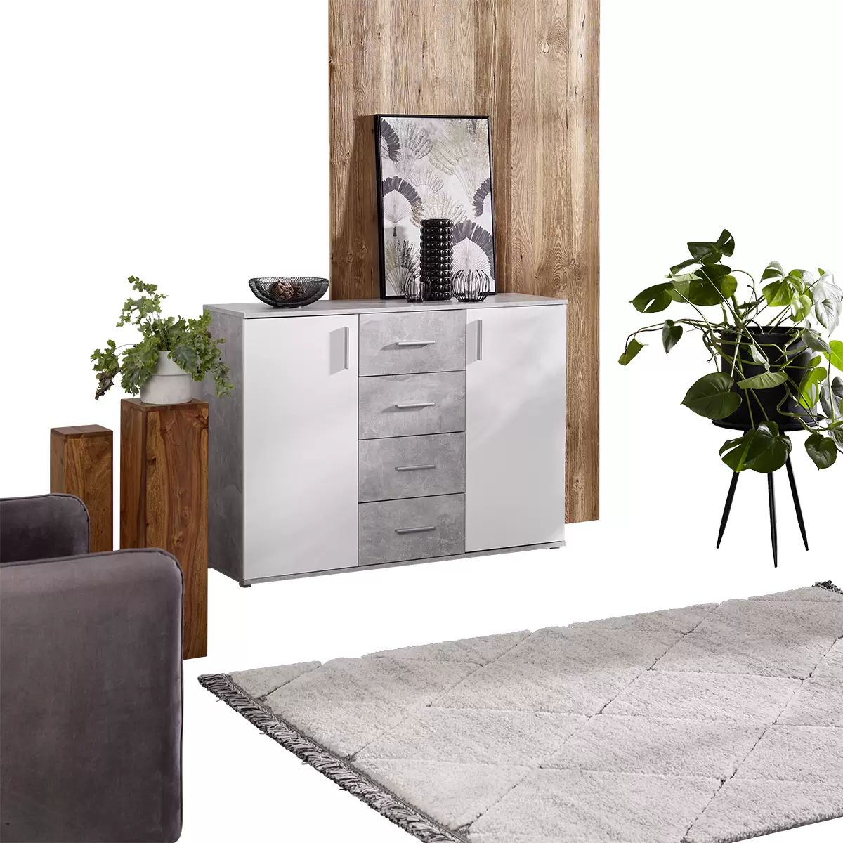 Kommode Ina 03 weiss,Betonoptik
