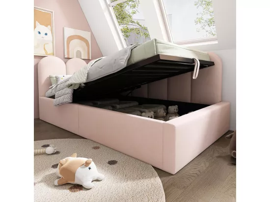 LIT GIGOGNE 90x190 cm,Lit de jour Canapé-lit avec rangement hydraulique, Lit d'enfant Velours, Rose, sans matelas