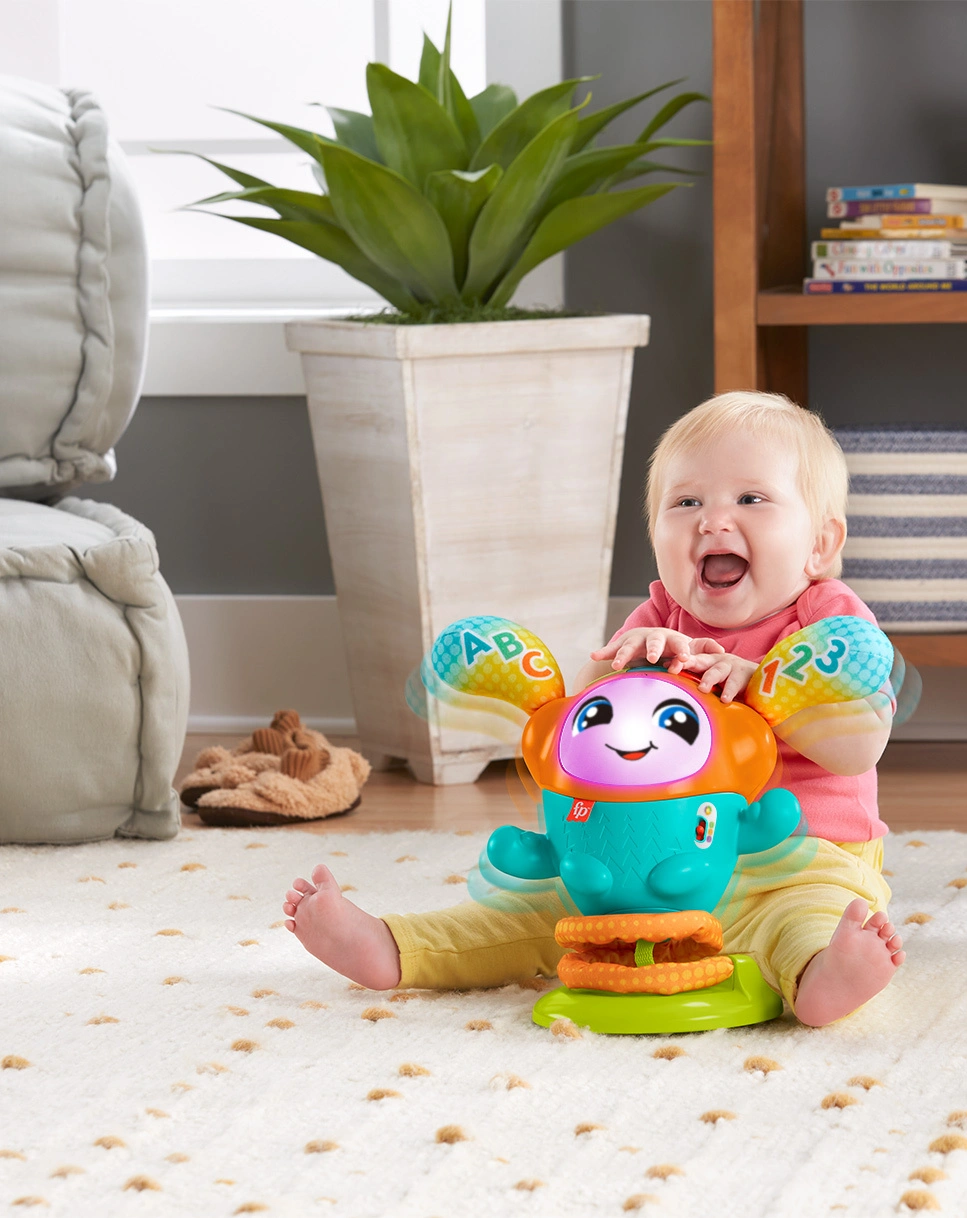 Mattel HJP94 Fisher-Price DJ Hüpfi, Lernspielzeug mit Musik für Babys, deutsch
