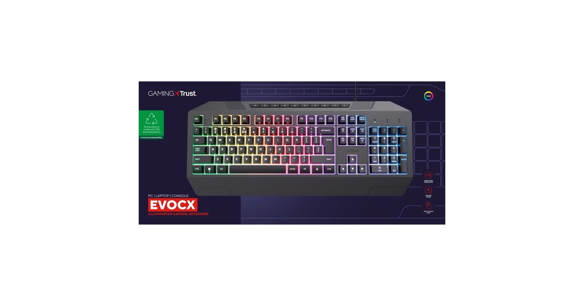 TrustGXT 836 Evocx, gaming toetsenbord  (Zwart, US lay-out, Membraan, RGB)