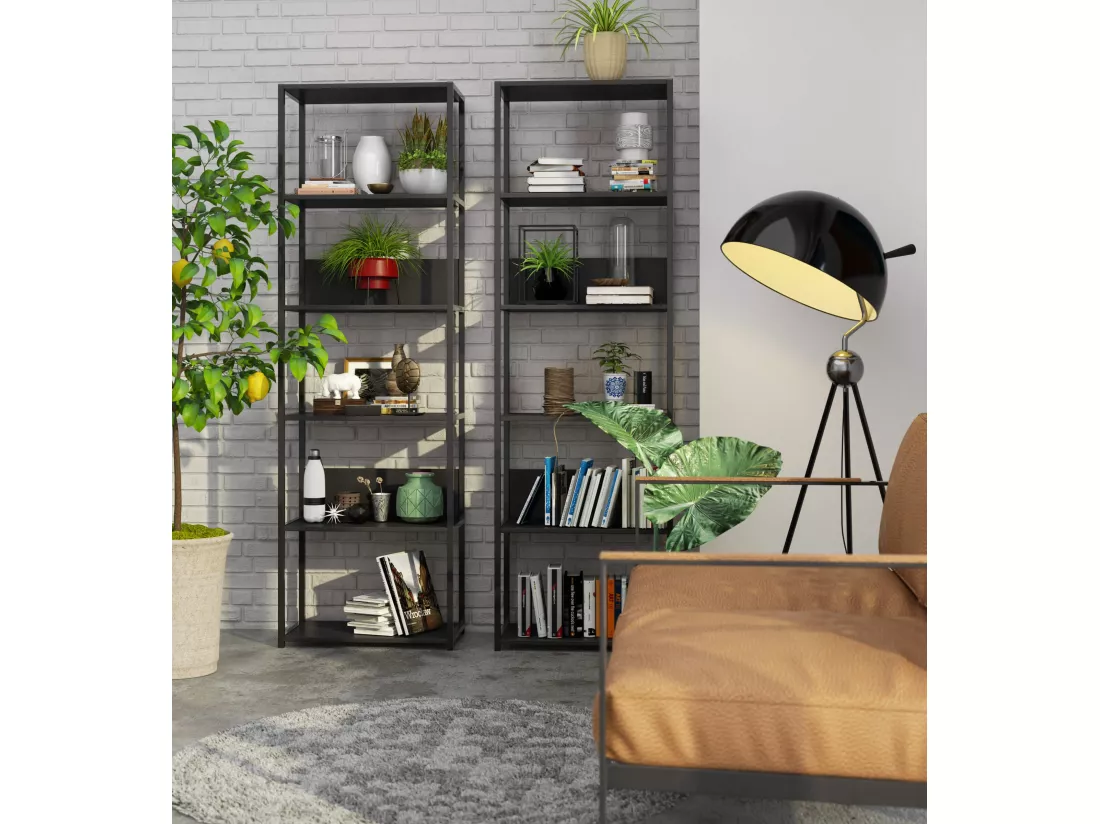 Étagère murale industrielle AKORD Noire 60 cm 6 étagères 60x32x192 cm