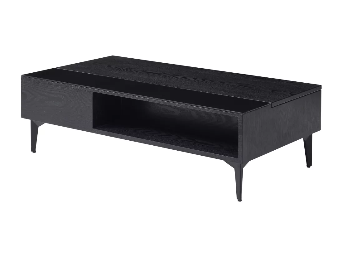 Table basse avec plateau relevable et 1 niche en MDF et verre - Noir - SIDELIA