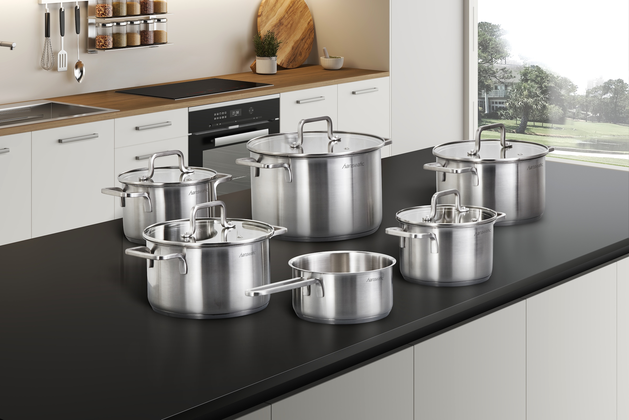 Hanseatic Topf-Set »DAILY« Set, Fleischtopf 2x 16 cm / 2x 20 cm / 1x 24 cm, Stielkasserolle 16 cm, 11 Stk. tlg. Edelstahl 18/10