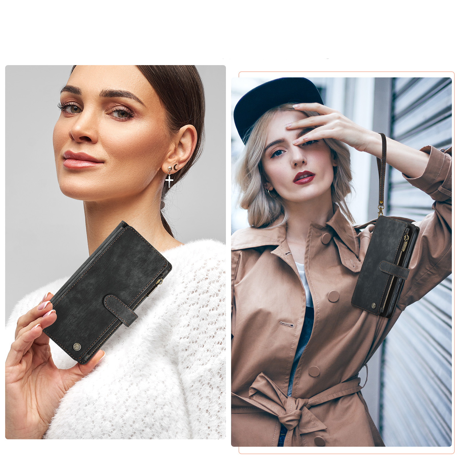 iPhone 17 Pro 2in1 Leder Tasche Karten Etui - Schwarz
