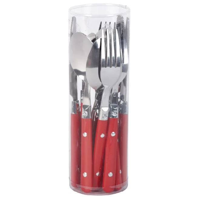 Ménagère 16 pièces inox manche plastique rouge