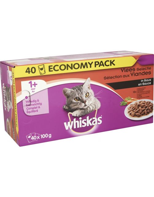 Whiskas Multipack Maaltijdzakjes Adult Vlees Groente - Kattenvoer - 40x100 g