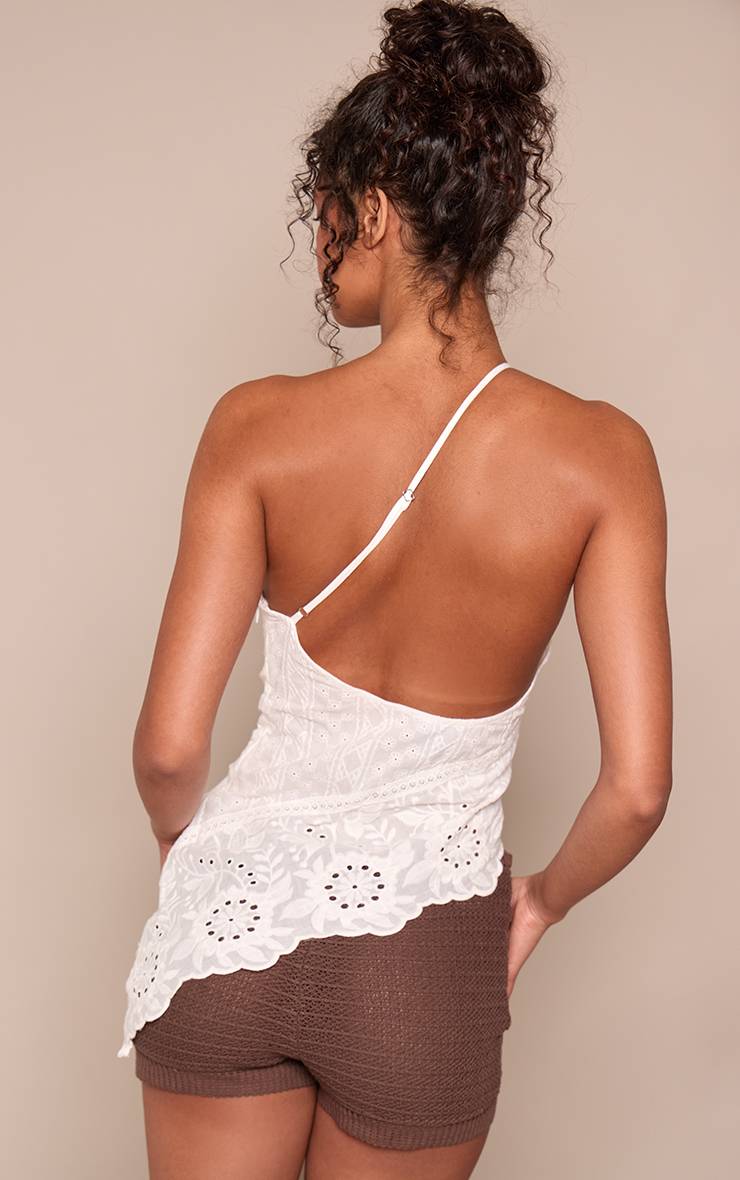 Crème Top Asymétrique À Bretelles En Coton Broderie Anglaise