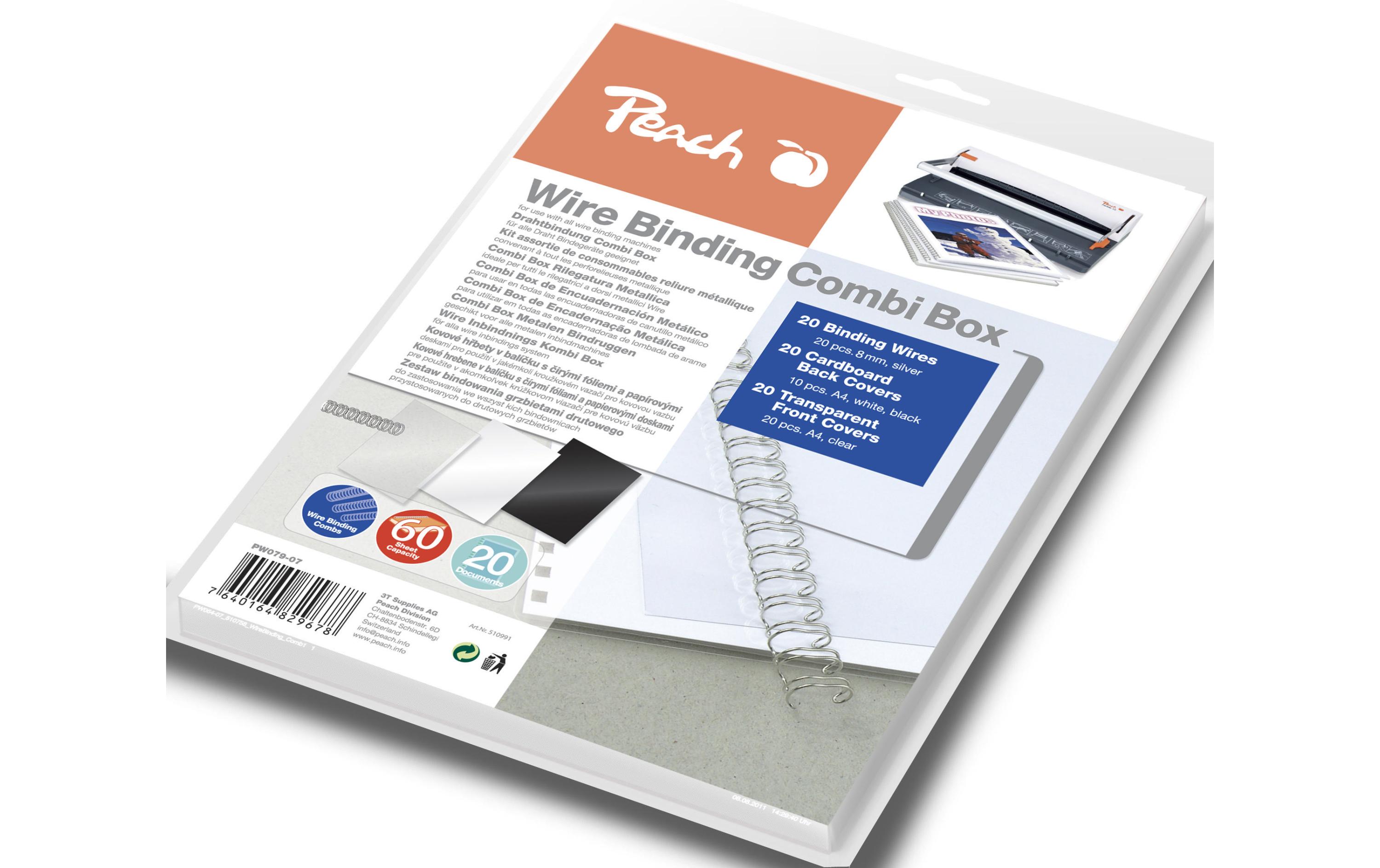 Binderücken PW079-07 8 mm Combi Box Draht Silber, 20 StückWire Binding Combi Box 8 mm