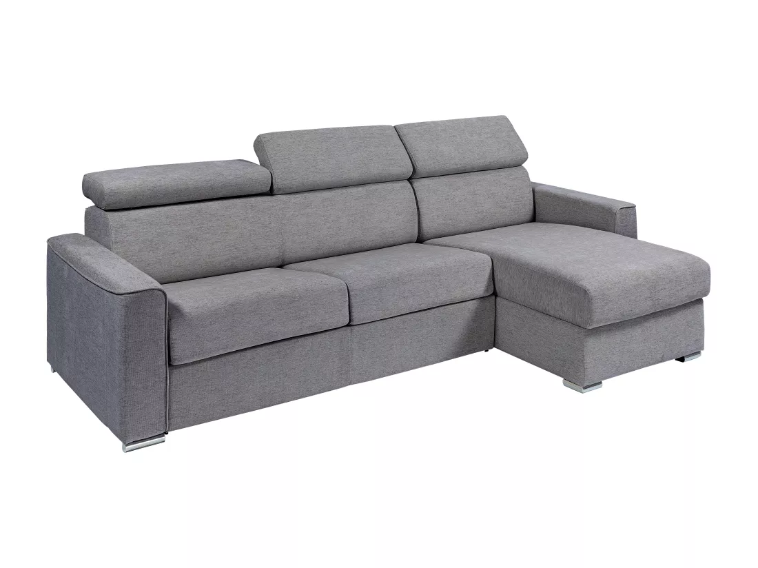Canapé d'angle réversible convertible express en tissu gris - Couchage à lattes larges 140 cm - Matelas 18 cm - VIZIR